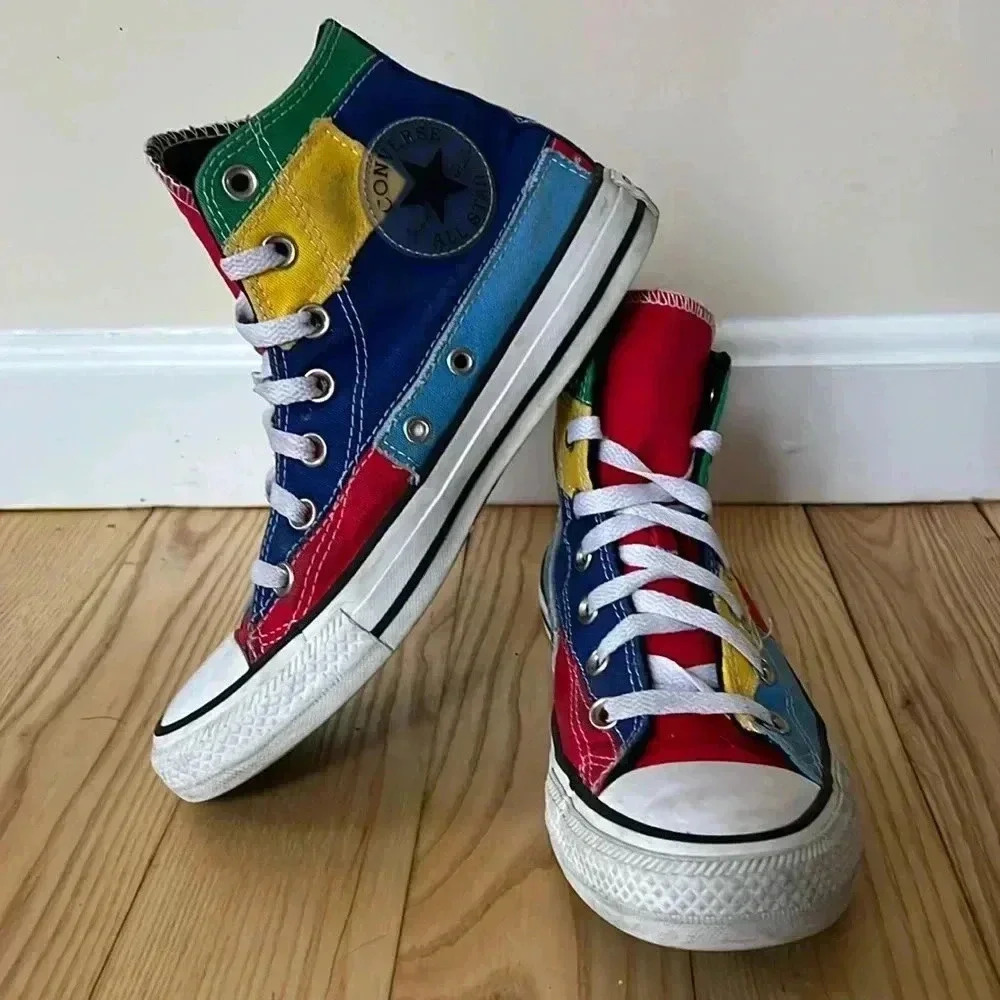 Multicolored Patchwork Converse High Tops - image 1
